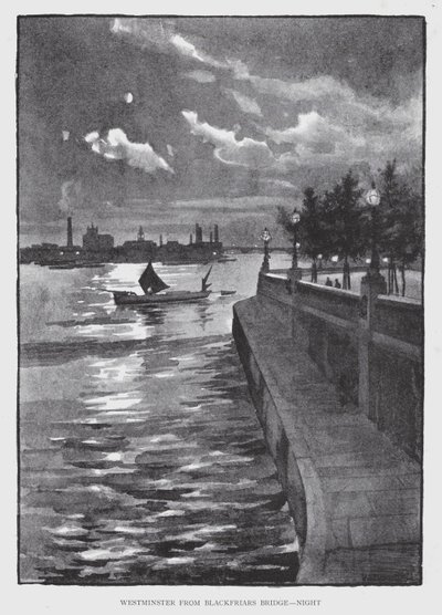 Westminster a Blackfriars hídról, éjszaka (litho) alkotó: William Luker
