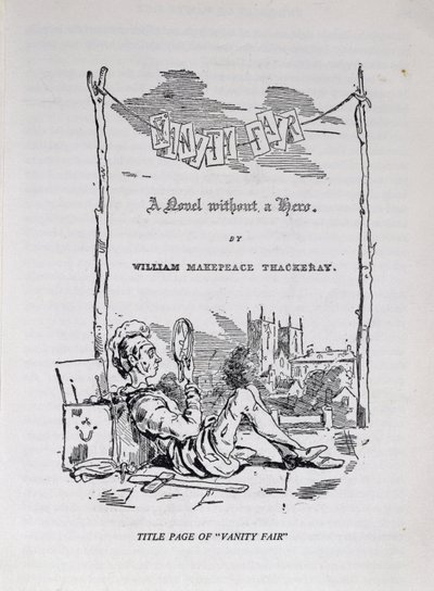 A "Vanity Fair, egy hős nélküli regény" címlapja a művész és a szerző önarcképével, kocsma. 1848 alkotó: William Makepeace Thackeray
