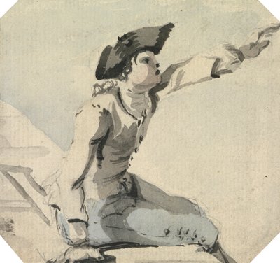 A mellvéden ülő férfi bal karjával integet alkotó: William Marlow