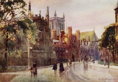 A St Johns College Gateway és a torony a Trinity Street felől alkotó: William Matthison