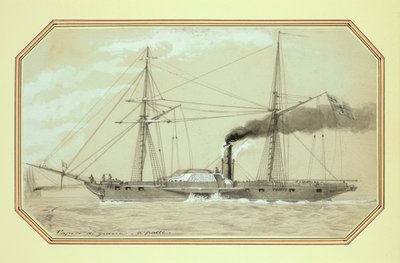 Lapáttal hajtott gőz hadihajó (ceruza és mosás, fehér színnel kiemelve) alkotó: William McConnell