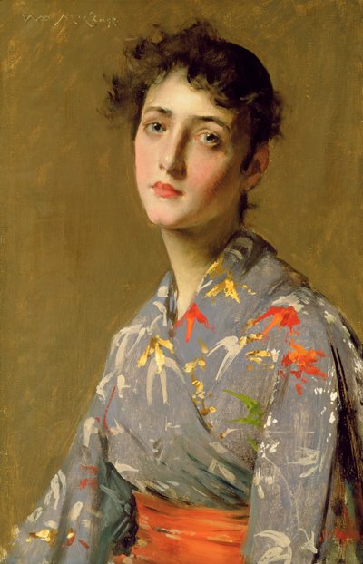 Lány japán jelmezben, 1888 körül (olaj, vászon) alkotó: William Merritt Chase
