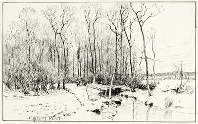 Cím nélkül, téli táj (toll és tinta papíron) alkotó: William Merritt Chase