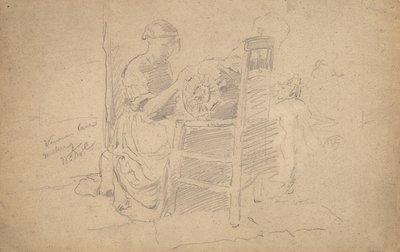 Velencei csipkekészítés, 1877-8 (grafit papíron) alkotó: William Merritt Chase