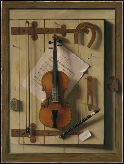 Csendélet - hegedű és kotta alkotó: William Michael Harnett