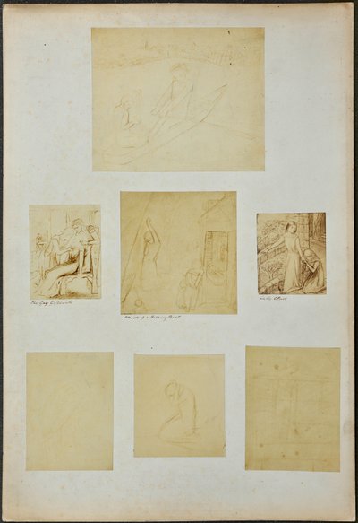 Tanulmányok a "The Gay Goshawk", "Wreck of a Sailing Boat", "Lady Clare" és más vázlatokhoz. alkotó: William Michael Rossetti