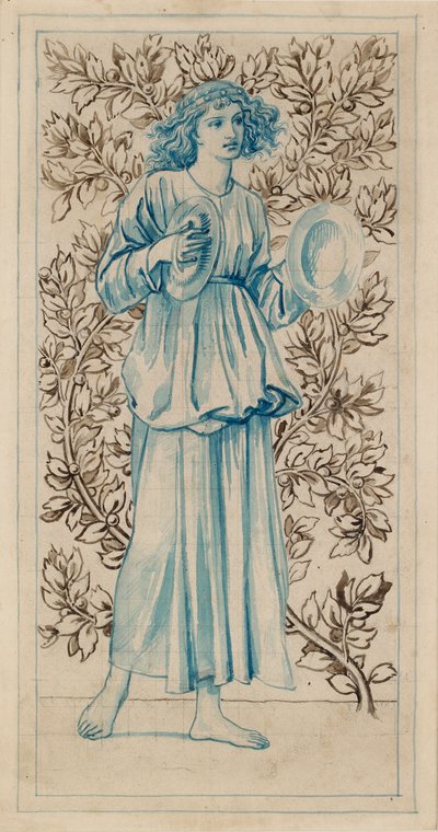 Egy cintányérokat játszó nő, 19. század vége alkotó: William Morris