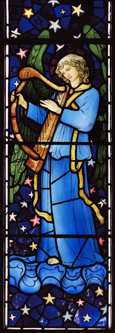 Angyalmuzsikus, 1881 (ólomüveg) alkotó: William Morris