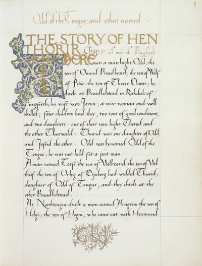 Ms 270* f.1r The Story of Hen Thorir, c.1873-4 (papír) alkotó: William Morris