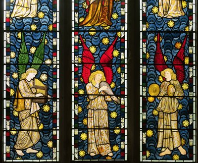 Zenés angyalok, az Angyalok ablakának alsó felének részlete, 1869-es ólomüveg részlet, 120165 alkotó: William Morris