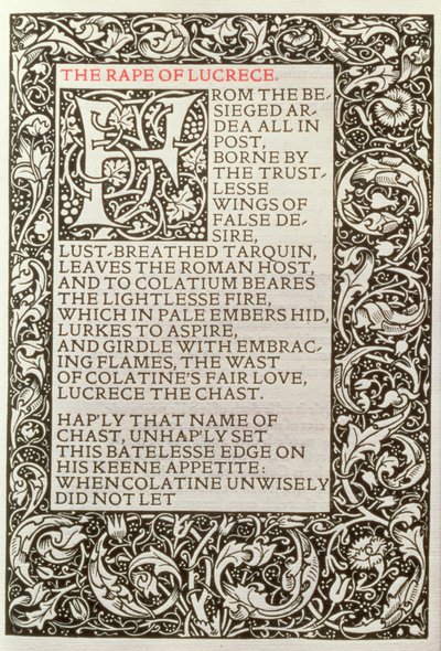 Lucrece megerőszakolása, a Kelmscott Press által kiadott William Shakespeare verseiből alkotó: William Morris
