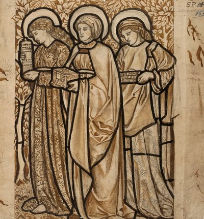 „Három Mária a sírnál – Tervezés ólomüveghez”, 1862 alkotó: William Morris
