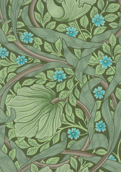William Morris tapéta minta nefelejcsekkel, 1870 körül (színes fatömbnyomat) alkotó: William Morris