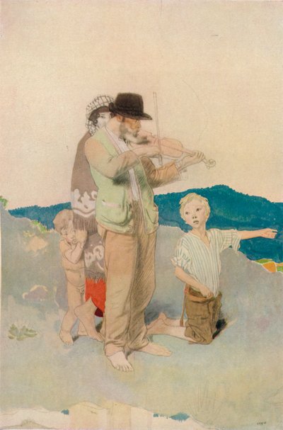 A hegedűs, Tanulmány a központi csoport számára az útszéli esküvőben, 1923 alkotó: William Newenham Montague Orpen