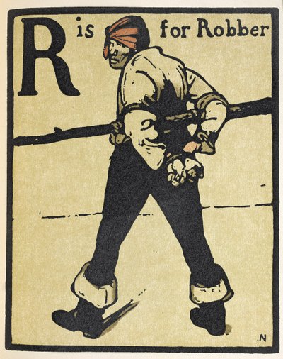 Az R a rablónak szól, illusztráció az „An Alphabet”-ből, William Heinemann kiadásában alkotó: William Nicholson