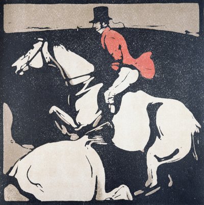 Január hónap: Vadászat, „Tizenkét sport almanachjából”, Rudyard Kipling szavaival, először William Heinemann alkotó: William Nicholson