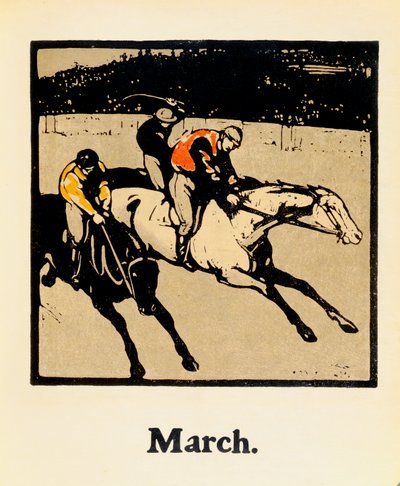 A Március hónapja, a „Tizenkét sportág almanachjából”, Rudyard Kipling szavaival, először William Heinemann alkotó: William Nicholson