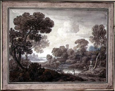 Klasszikus táj, 1770 körül (toll, tinta és akvarell papíron) alkotó: William Oram