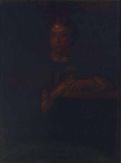 Sarah egy korláton támaszkodik alkotó: William Page