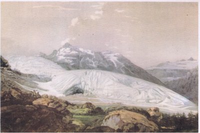 Kilátás a Furka-hegyről a Rhone-gleccserrel, a British Adventure című filmből, amelyet Collins adott ki, 1947 alkotó: William Pars