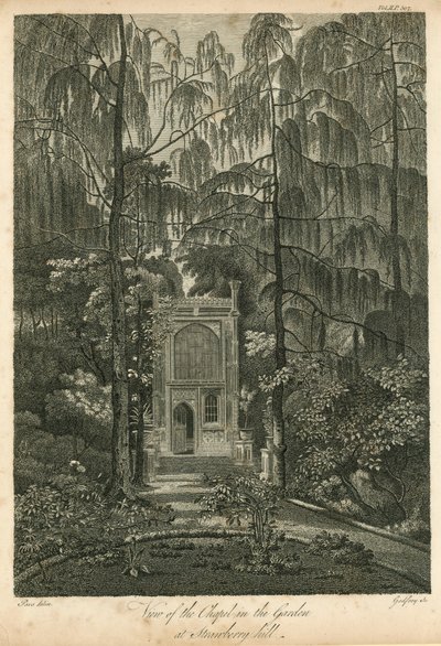 Kilátás a kápolnára a Strawberry Hill kertjében, Twickenham, London alkotó: William Pars