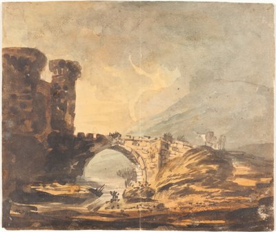 Táj a várral és a híddal alkotó: William Payne