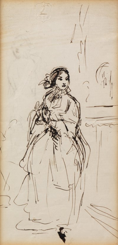 Siető lány (toll és tinta) alkotó: William Powell Frith