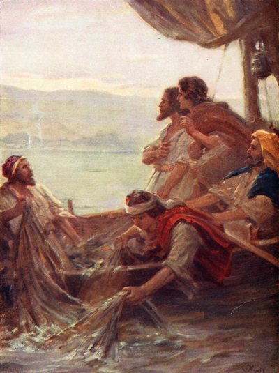 Reggel a Tiberiás tengerénél, János xxi, 4-6 (színes litográfia) alkotó: William Pratt