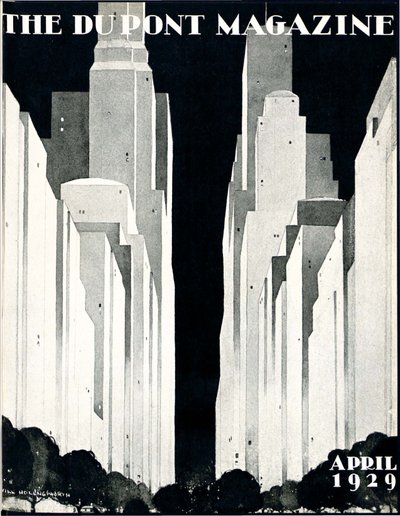 Felhőkarcolók, a DuPont Magazin címlapja, 1929. április alkotó: William R. Jr. Hollingsworth
