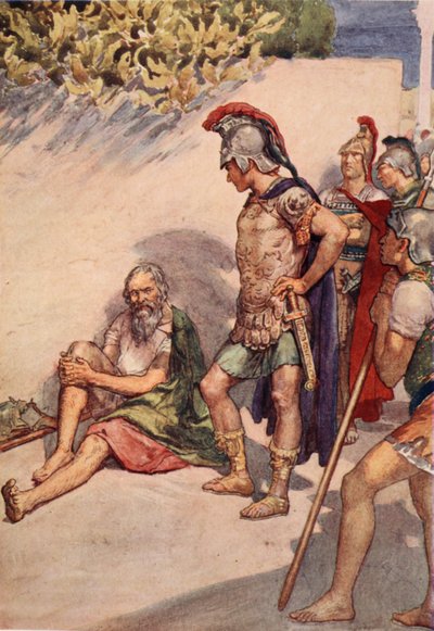 Sándor és Diogenész, illusztráció a „Plutarkhosz életei fiúknak és lányoknak” című könyvéből, újra elmesélte W.H. Weston, London 1910 körül alkotó: William Rainey