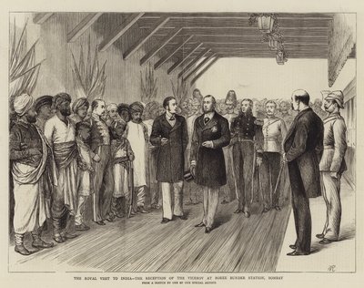 Királyi látogatás Indiában, az alkirály fogadása a Bombay-i Boree Bunder állomáson alkotó: William Ralston