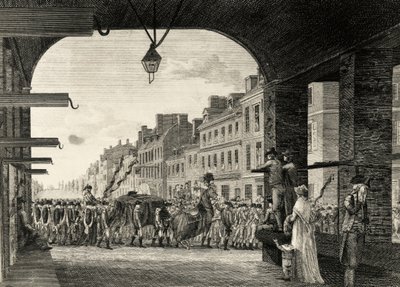 George Washington temetési menete a philadelphiai High Street mentén alkotó: William Russell Birch
