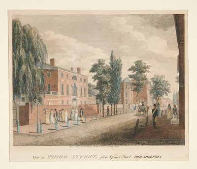 Kilátás a Third Streetre a Spruce Street felől, Philadelphia alkotó: William Russell Birch