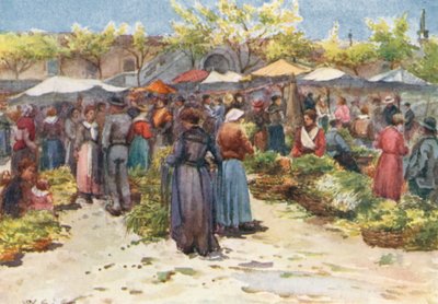 Zöldségpiac, Nizza, dél felé nézve (színes litográfia) alkotó: William Scott