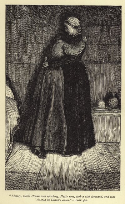 Miközben Dinah beszélt, Hetty lassan felemelkedett, tett egy lépést előre, és Dinah karjába szorult. alkotó: William Small