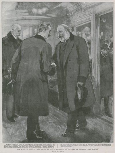 A Kaiser érkezése: A walesi herceg köszönti Őfelségét a Charing Cross pályaudvaron alkotó: William Small