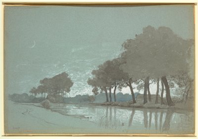 Rajz, Brugge melletti csatornajelenet, Belgium, 1875-80 alkotó: William Stanley Haseltine