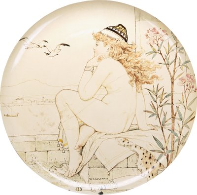Egy Minton Art Pottery Studio töltő, tengerre meredő akttal festve, 19. század alkotó: William Stephen Coleman