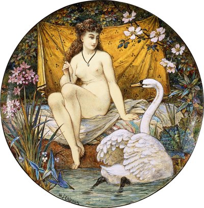 Egy Minton cserépedény nagy tazza Lédát és a hattyút ábrázolva, alkotó: William Stephen Coleman