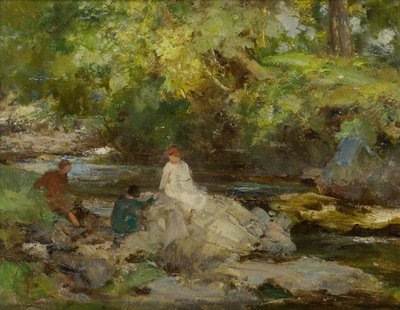 Három figura a folyó mellett (olaj, vászon) alkotó: William Stewart MacGeorge