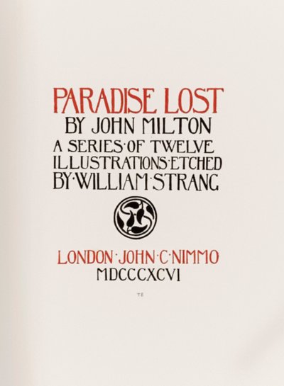 Magasnyomás címlapja John Milton (1608-1674) „Elveszett paradicsomából” egy 12 illusztrációból álló sorozat, amelyet William Strang (1859-1921) metszett alkotó: William Strang