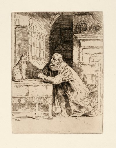 Montaigne és a macska. Izaak Walton és Charles Cotton illusztrációja a The Compleat Agler című könyvből. alkotó: William Strang