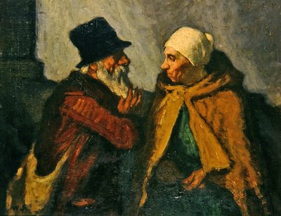 Idős pár beszélget (olaj a panelen) alkotó: William Strang