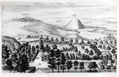 Kilátás a Silbury Hill Avebury tornyából, illusztráció a "Stonehenge: a brit druidáknak visszaállított templom" című művéből, William Stukeley, 1740 alkotó: William Stukeley
