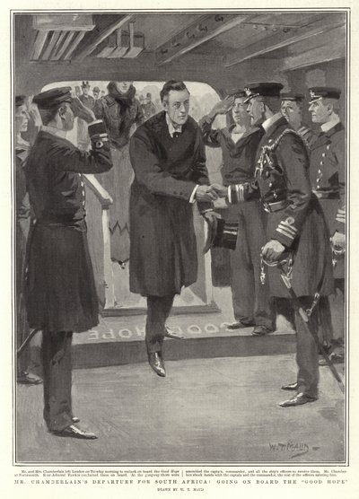 Chamberlain úr Dél-Afrikába indul, a Good Hope fedélzetén alkotó: William T. Maud