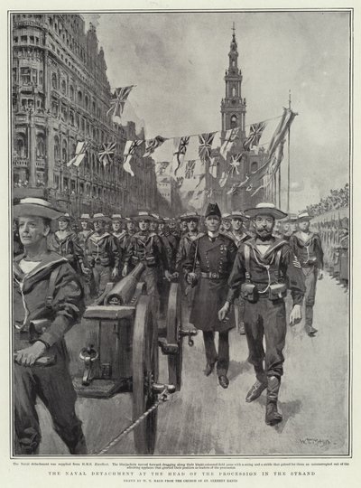 A haditengerészeti különítmény a menet élén a strandon alkotó: William T. Maud