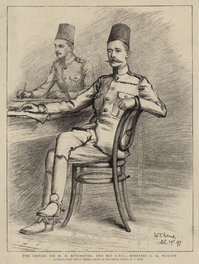A Sirdar, Sir HH Kitchener és az ADC-je, Bimbashi JK Watson (fotó) alkotó: William T. Maud