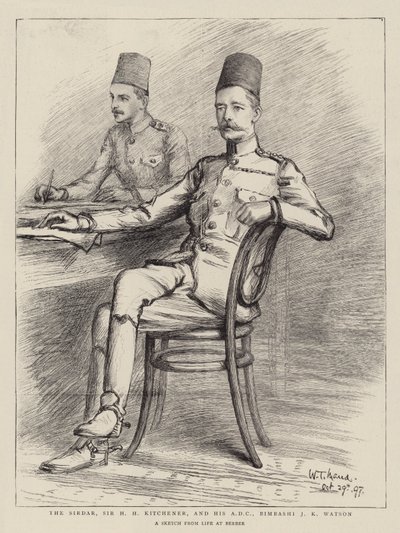 A Sirdar, Sir H H Kitchener és az ADC-je, Bimbashi J K Watson alkotó: William T. Maud