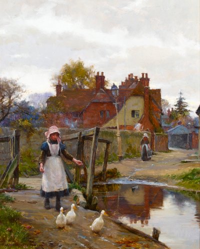 Hazautazás a kacsákhoz az Old Bridge mellett, Abingdon alkotó: William Teulon Blandford Fletcher
