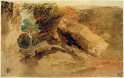 Sziklák egy szikla alatt, egy patak a keskeny csatornába esik alkotó: Joseph Mallord William Turner